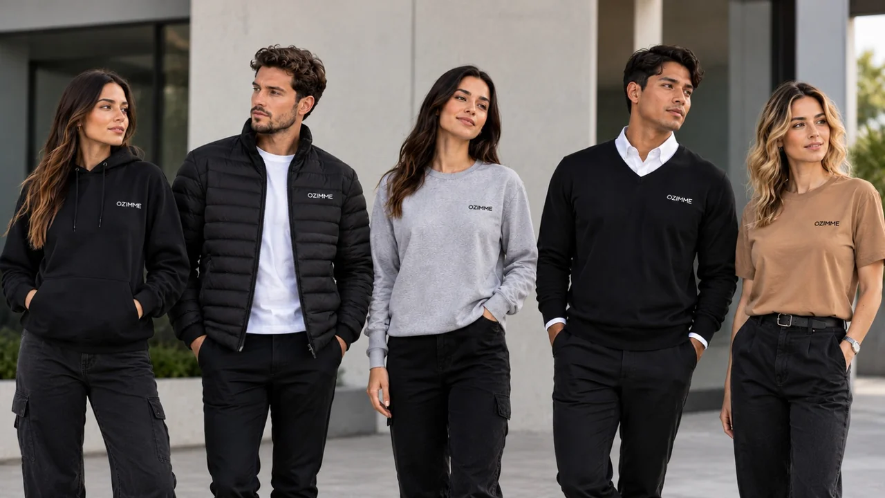 Equipe de profissionais vestindo uniformes personalizados Ozimme